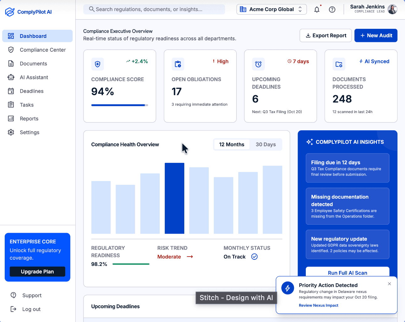ComplyPilot AI Compliance Dashboard